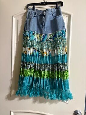 Boho Turquoise & Green Tiered Midi Skirt - Women